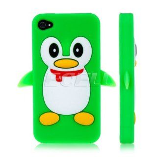 Ecell   GREEN PENGUIN PROTECTIVE SILICONE GEL SKIN CASE COVER FOR APPLE iPHONE 4 4S: Cell Phones & Accessories