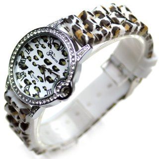 Geneva Women's Polyurethane Crystal Fashion Watch Leopard Print Strap: Watches
