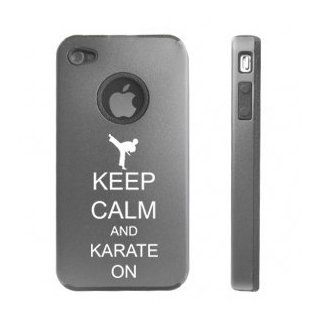 Apple iPhone 4 4S 4G Silver Gray D8221 Aluminum & Silicone Case Keep Calm and Karate On Cell Phones & Accessories