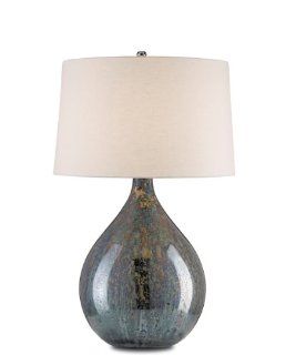 Currey and Company 6909 Merseyside   One Light Table Lamp, Blue Mercury/Nickel Finish with Bone Linen Shade   Currey Company Nightsea Mercury Gray And Nickel Table Lamp  