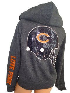 Victoria's Secret LOVE PINK Chicago Bears NFL Football Fan Heavy Bling Sequins Faux Fur Lined Hoodie Jacket   Size XS: Health & Personal Care