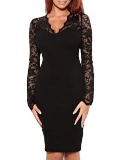 Miusol Women's Sexy Lace Dress V Neck Slim Cocktail Party Dresses, Ship From USA (Miusol Small/US Size 4, Long sleeve black)