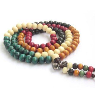 8mm 108 Multiple Color Wood Beads Tibetan Buddhist Prayer Mala Necklace: Jewelry