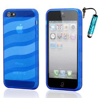 Blue Transparent Wave Pattern TPU GEL Skin CASE Back COVER for Apple iPhone 5: Cell Phones & Accessories