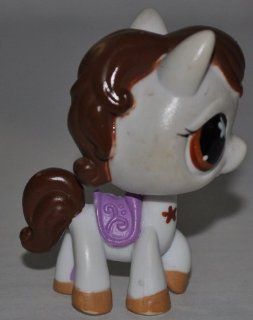 Horse #578 (White, Brown Hair, Brown Eyes, Purple Saddle, Tan Hooves) Littlest Pet Shop (Retired) Collector Toy   LPS Collectible Replacement Single Figure   Loose (OOP Out of Package & Print): Everything Else