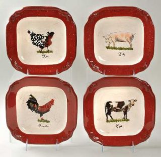 Vintage Farm 4 Piece Set, Fine China Dinnerware   Embossed Wheat, Various Animal