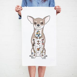 tattoo chihuahua teatowel by sophie parker
