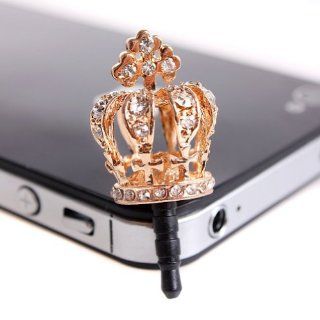 Shopping_Shop2000 Earphone Jack Accessory Gold Plated 1pcs of Bling Clear White Golden Crown Crystal Dust Plug Ear Jack For Audio Headphone for various smartphones and Other 3.5mm Ear Jack: Cell Phones & Accessories
