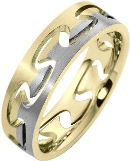 18 Karat Two Tone Gold Puzzle Style Unique Comfort Fit Wedding Band Ring: Dora Rings: Jewelry