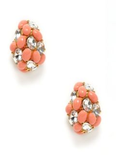Coral & Glass Crystal Cabochon Earrings by Kenneth Jay Lane