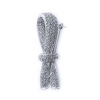 Platinum Plated Swarovski Crystal White Ribbon Breast Cancer Brooch Pin (2 inches x 1/2 inch) (Cancer Awareness): Jewelry