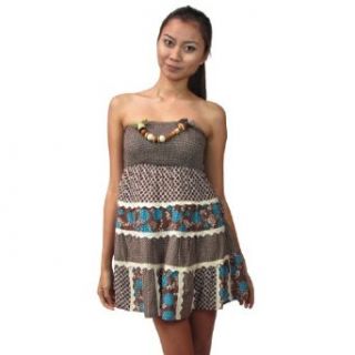 599fashion Strapless flower patch decorated short layered dress at  Womens Clothing store: