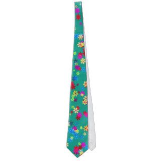 Yellow, Red, Blue, Purple Flowers On Emerald Green Neck Ties