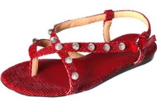 Balenciaga Arena Silver Giant Red Canvas and Leather Thong Sandals Shoes
