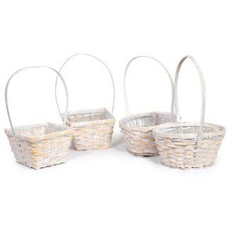 Assorted White Bamboo Handle Baskets with Plastic Liner  Set of 4   Home Storage Baskets