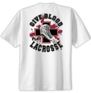 Adult Give Blood Play Lacrosse T Shirt: Clothing