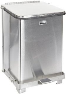 Rubbermaid Commercial Stainless Steel 12 Gallon Defenders Biohazard Step Trash Can, Square, Silver: Industrial & Scientific