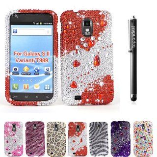 TopOnDeal TM Diamond Jewel Rhinestone Silver and Red Case Cover+Free Stylus Touch Pen For T Mobile Samsung Galaxy S2 T989 Phone Accessory. For T Mobile Only. Cell Phones & Accessories
