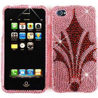 ACCESSORY BLING STONES COVER CASE FOR APPLE IPHONE 4 4S RHINESTONES RED CROWN ON PINK: Cell Phones & Accessories