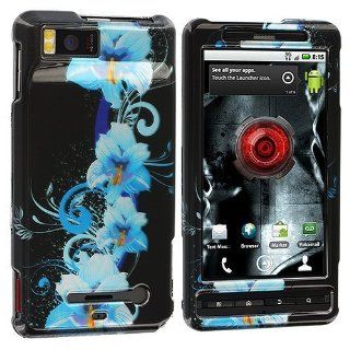 Blue Flower Design Crystal Hard Skin Case Cover for Motorola Droid X MB810 / Droid X2 MB870: Cell Phones & Accessories