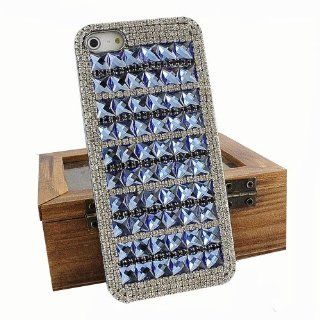 United Electek Luxury Bling Glitter Blue Diamond Rhinestone Case Cover with Silver Bumper Frame for iPhone 5   Comes with Pink Gift Box Package and Velvet Pouch: Cell Phones & Accessories