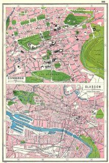 SCOTLAND: Edinburgh Glasgow town plans. HARMSWORTH 1920 vintage map   Wall Maps