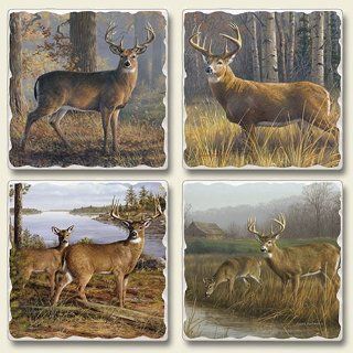 Buck and Doe Deer Hunter Woodland Legends Absorbent Coasters Set of 4: Kitchen & Dining