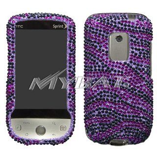 HTC Hero CDMA Cell Phone Full Crystal Diamonds Bling Protective Case Cover Purple and Black Zebra Animal Skin Design Cell Phones & Accessories