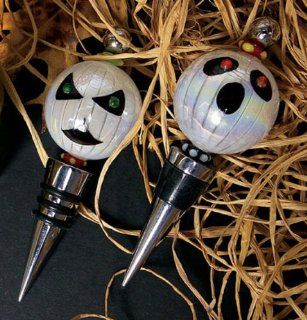 Pack of 6 Halloween Glass & Metal White Ghost Wine Bottle Stoppers 5": Kitchen & Dining