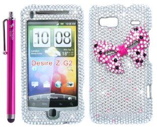 The Friendly Swede (TM) Pink Ribbon Bow Tie Silver Rhinestones 3D Bling Case Cover Skin for HTC Desire Z / T Mobile G2 Google / HTC Vanguard + Stylus + Screen Protector in Retail Packaging: Cell Phones & Accessories