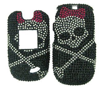 CRICKET CAPTR II A210 SILVER SKULL ON BLACK DIAMOND BLING CASE SNAP ON PROTECTOR: Cell Phones & Accessories
