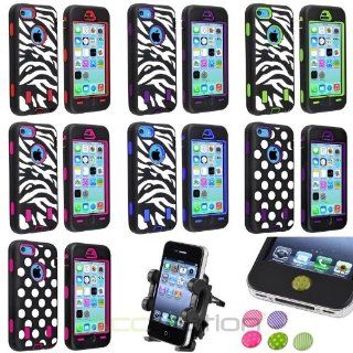 XMAS SALE Hot new 2014 model COLOR DELUXE 3PIECE ZEBRA/DOT HARD CASE+Air Vent Car Mount+Sticker For iPhone 5CCHOOSE COLOR Cell Phones & Accessories