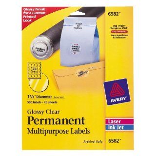 Avery Glossy Clear Permanent Multipurpose Round Labels, 1.625 Inch Diameter, Pack of 500 (6582) : All Purpose Labels : Office Products