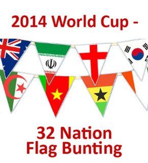 Football World Cup Flag Bunting   32 Individual National Soccer Teams Represented in 2014 World Cup   11.5m / 38 Ft Long   Triangular Flags   GREAT VALUE   Ideal bunting for bars, pubs, clubhouses, home, kids rooms, etc.  Patio, Lawn & Garden