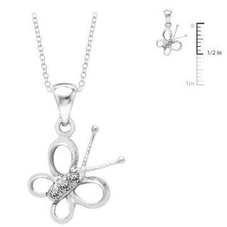 Young Girl's Sterling Silver Butterfly Diamond Pendant (14 to 16 inches): Pendant Necklaces: Jewelry