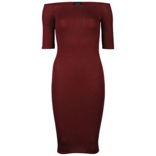 Club L Womens Off Shoulder Bardot Midi Dress   Berry      Womens Clothing