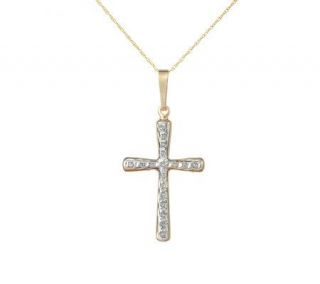 Diamond Fascination Cross Pendant with Chain, 14K Yellow Gold —