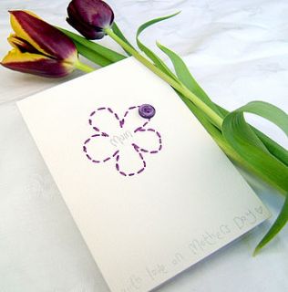 handmade stitched flower card by button it