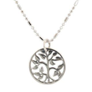Round Cut Out Design Small Tree of Life Pendant in Sterling Silver on an 18" Rhodium 3 bead + 1 bar Chain Necklace, #7089: Zoe and Piper Jewelry: Jewelry
