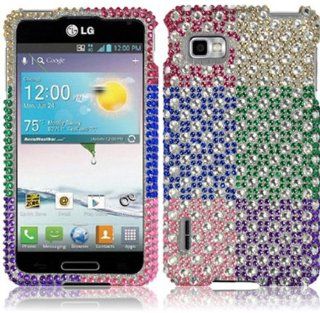 For LG Optimus F3 MS659 Full Diamond Bling Cover Case Colorful Polka Dots: Cell Phones & Accessories
