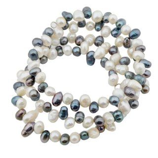 Topearl Mixed Color White, Black Fresh Water Pearls Bangle: Jewelry