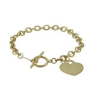 18K Yellow Gold Heart Tag Bracelet 6 inches: Jewelry