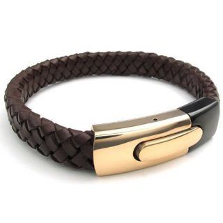 8", KONOV Jewelry Leather Mens Cuff Bracelet Stainless Steel Clasp, Gold Black Brown   8 inch: KONOV Jewelry: Jewelry