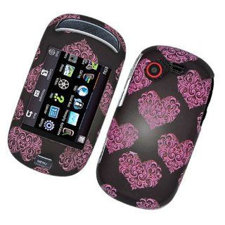 Elegance Heart Pink/ Brown Texture Hard Protector Case Cover For Samsung Gravity T SGH T669 Cell Phones & Accessories