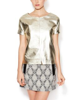 Leather Lam&eacute; Top with Folded Cuff by Maje