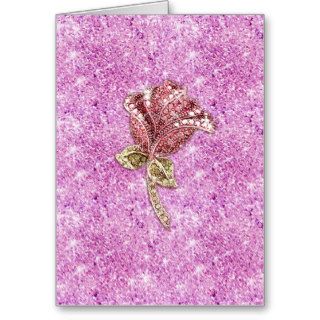 Glitter red rose flower on purple photo print greeting cards