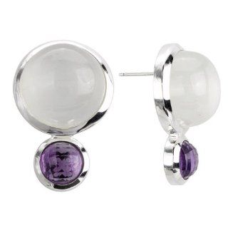 Sterling Chic Collection Moonstone and Amethyst Round Silver Earrings: Jewelry