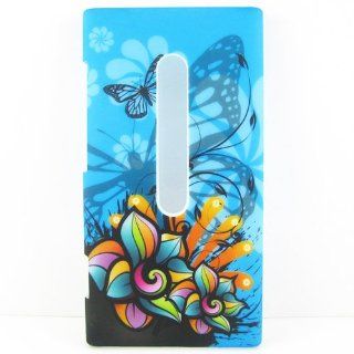BLUE BUTTERFLY HARD RUBBER BACK CASE COVER SKIN Protective FOR NOKIA LUMIA 800: Cell Phones & Accessories