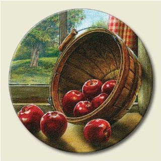 Lazy Susan ~ Apple Basket by Window ~ decorative tempered glass ~ 16 inch diameter ~ code 678: Kitchen & Dining