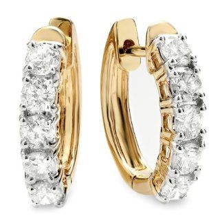 1.00 Carat (ctw) 14K Yellow Gold Round White Diamond Ladies Huggies Hoop Earrings 1 CT: Jewelry